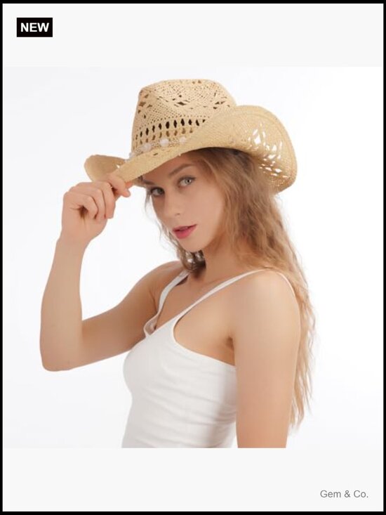 Straw Cowboy Hat with Shapeable Brim, Wide Brim Sun Hat for Outdoor main image 6